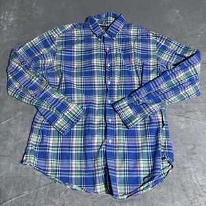 Ralph Lauren Shirt Mens XXL Custom Fit Blue Plaid Long Sleeve Button‎ Up Preppy
